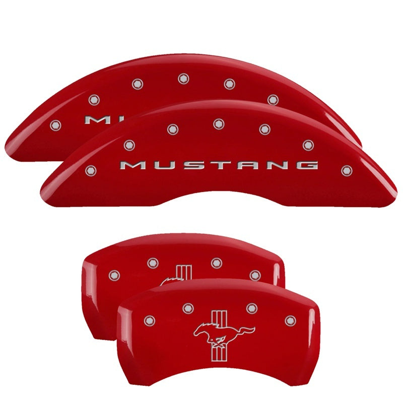 MGP Caliper Covers 4 Logo - MGP 4 Caliper Covers Engraved Front 2015/Mustang Engraved Rear 2015/Bar & Pony Red finish silver ch