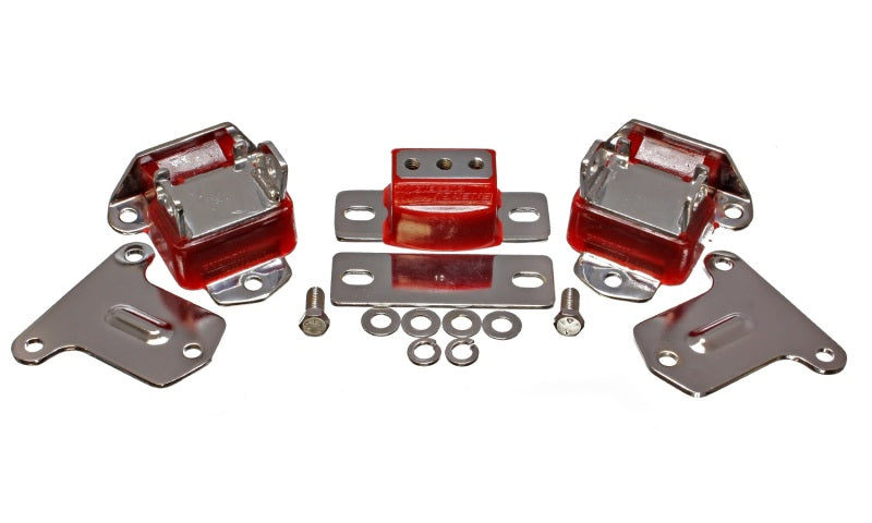 ES Eng/Trans Combo Kit - Red - Energy Suspension 69-71 Camaro / 70-73 Monte Carlo Red Motor and Transmission Mounts; Chrome Finish