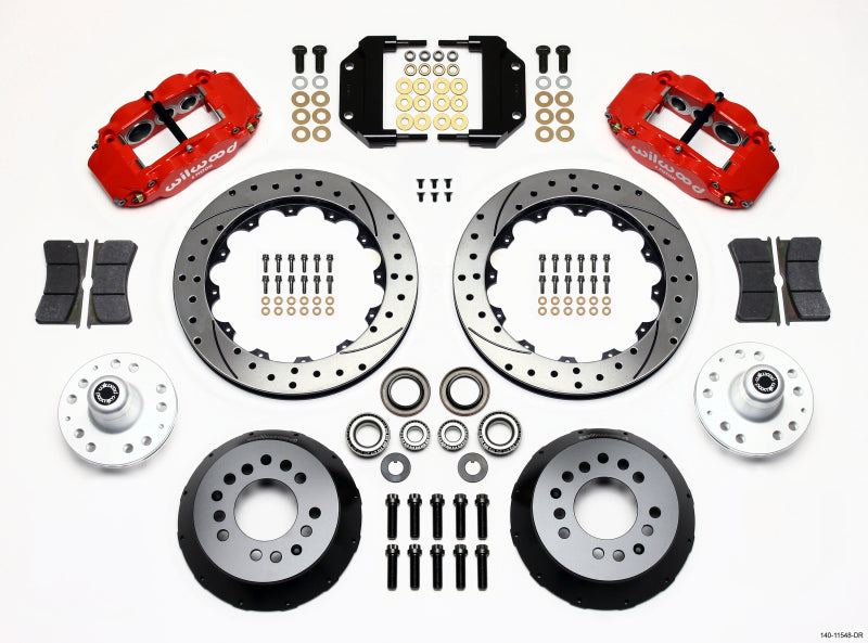 WIL Superlite Brake Kit - Wilwood Narrow Superlite 6R Front Hub Kit 12.88in Drill Red Magnum Force Drop Spindle