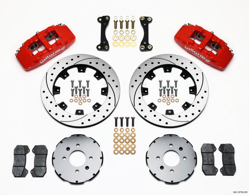 WIL Dynapro Brake Kit - Wilwood Dynapro 6 Front Hat Kit 12.19in Drilled Red 90-99 Civic w/240 mm Disc