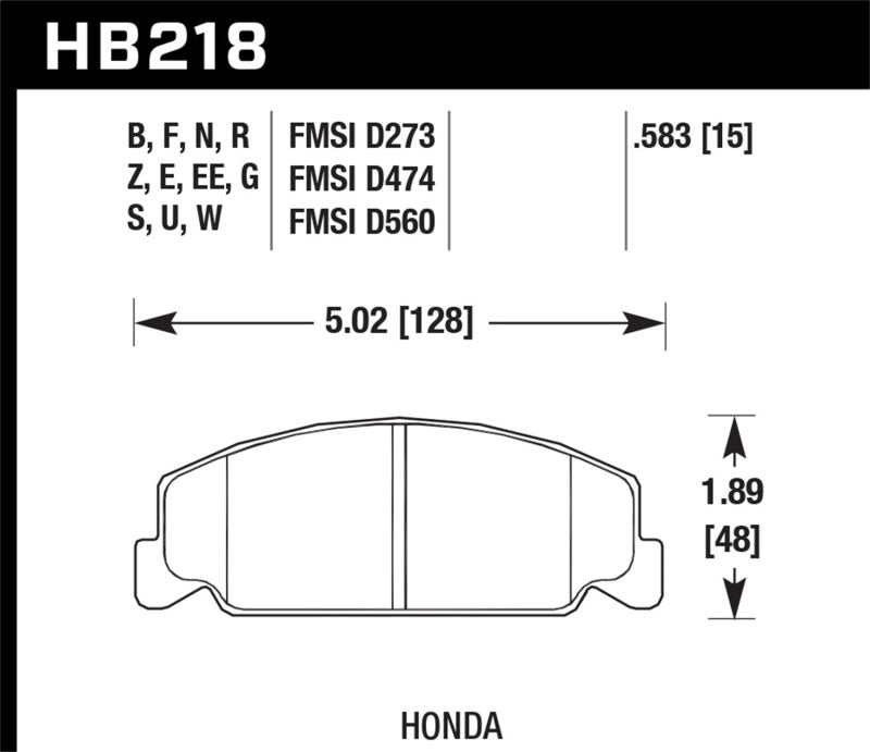 HAWK DTC-60 Brake Pad Sets - Hawk 84-85 Honda Accord / 88-00 Civic / 88-91 CRX 15mm DTC-60 Front Race Brake Pads