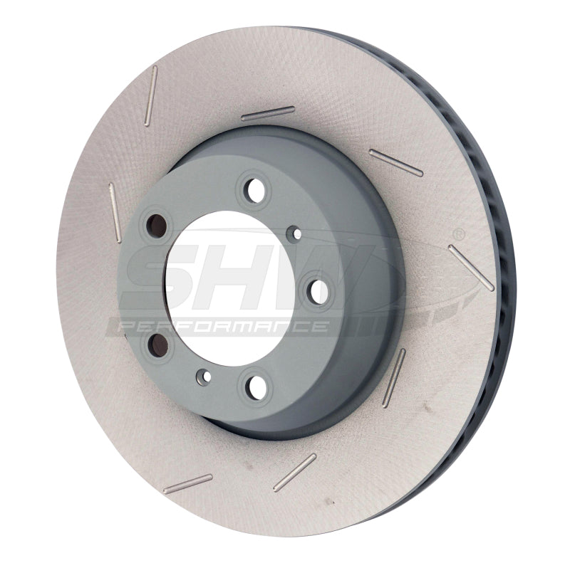 SHW Slotted Monobloc Rotors - SHW 11-16 Porsche Panamera 4 3.6L w/o Ceramic Brakes Left Rear Slotted MB Brake Rotor (971615601P)