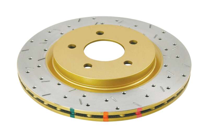 DBA 4000 Slot&Drill Rotors - DBA 05-13 Ford Mustang GT/V6 Rear Drilled & Slotted 4000 Series Rotor w/ Gold Hat