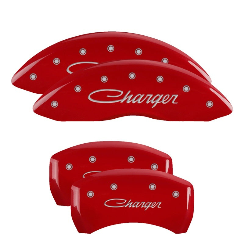 MGP Caliper Covers 4 Logo - MGP 4 Caliper Covers Engraved Front & Rear Cursive/Charger Red finish silver ch