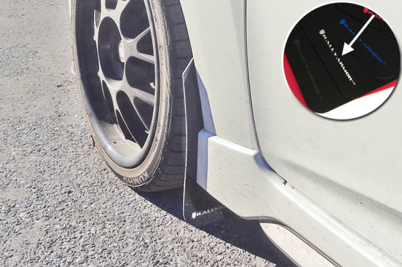 RAL UR Blk Flap/Wht Logo - Rally Armor 12-18 Hyundai Veloster Black UR Mud Flap w/ White Logo