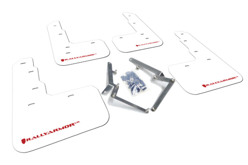 RAL UR White Flap/Red Logo - Rally Armor 17-22 Honda Civic Type R White UR Mud Flap w/Red Logo