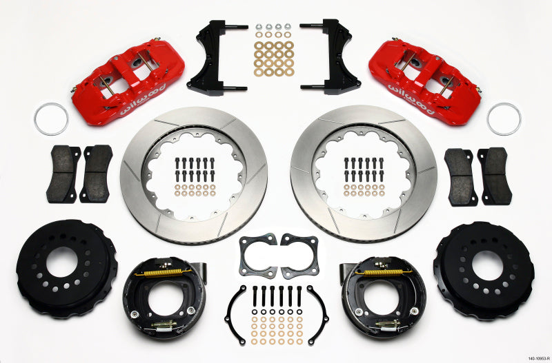 WIL Aero Brake Kit - Wilwood AERO4 Rear P-Brake Kit 14.00in Red 58-64 Olds/Pontiac Ends 2.81in Offset