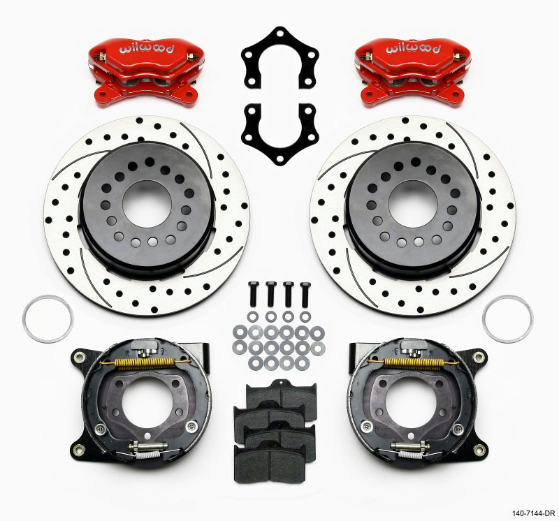 WIL Dynalite Brake Kit - Wilwood Forged Dynalite P/S P-B Kit Drilled-Red Mopar/Dana 2.36in Off w/Snap Ring Bearing
