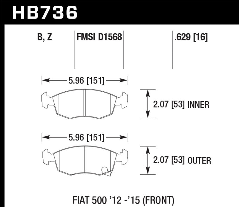 HAWK Ceramic Brake Pad Sets - Hawk 12-16 Fiat 500 Performance Ceramic Street Front Brake Pads