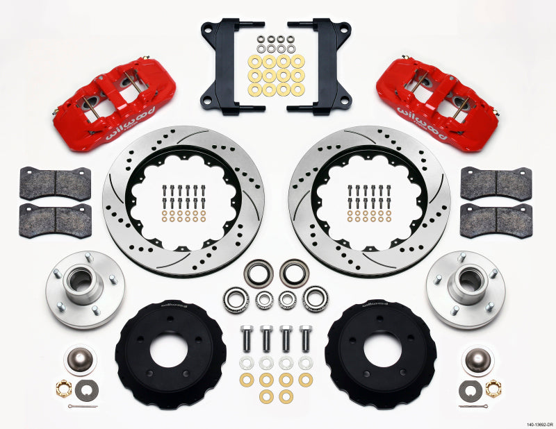 WIL Aero Brake Kit - Wilwood AERO6 Front Hub Kit 14.00 Drilled-Red Chevy C-10 60-87 CPP Drop Spindle