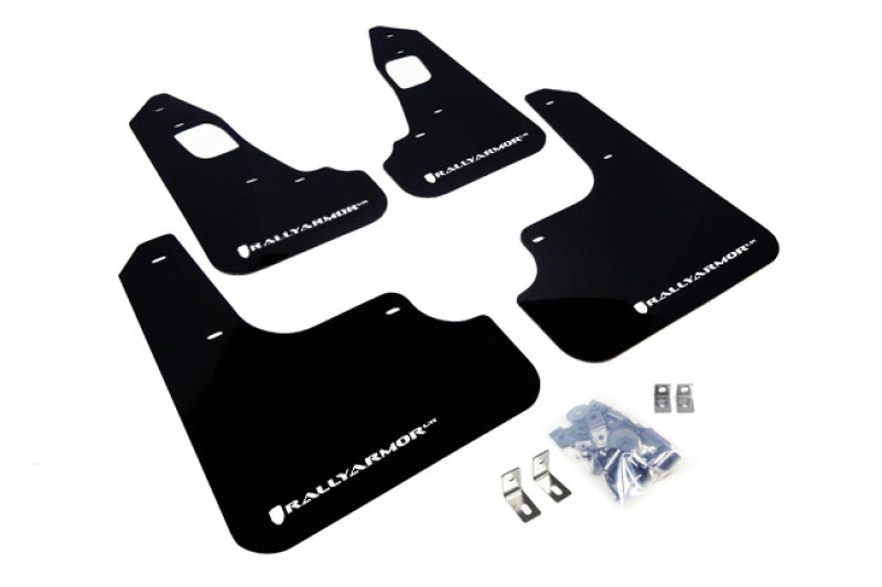 RAL UR Blk Flap/Wht Logo - Rally Armor 08-17 Mitsubishi EVO X Black UR Mud Flap w/ White Logo