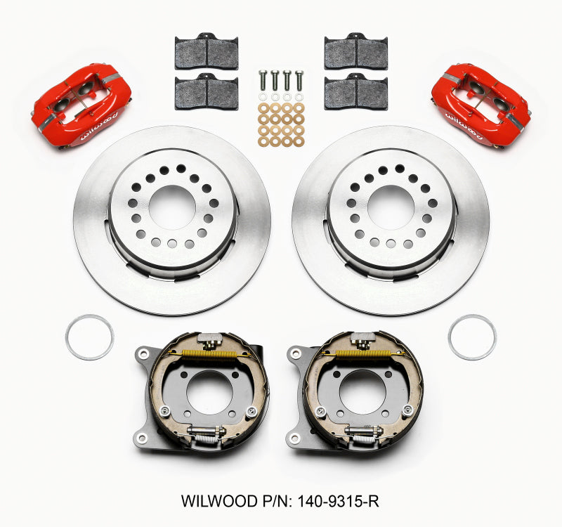 WIL Dynalite Brake Kit - Wilwood Forged Dynalite P/S Park Brake Kit Red 12 Bolt 2.75in offset Staggered Shock