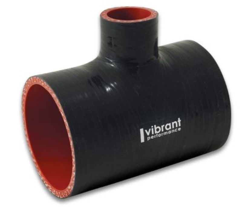 VIB 4 Ply Hoses - Vibrant 4 Ply Reinforced Silicone T Adapter - 2in Outlet ID x 4in OAL x 1in Branch ID (BLACK)