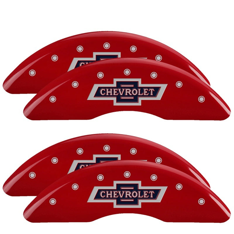 MGP Caliper Covers 4 Logo - MGP 4 Caliper Covers Engraved F & R 100th Anniv Red Finish Silver Char 2019 Chevy Silverado 3500 HD