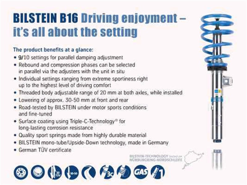 BIL B16 Series Suspension Kits - Bilstein B16 (PSS10) 15-17 Mercedes-Benz C300 4Matic L4 Front and Rear Performance Suspension System