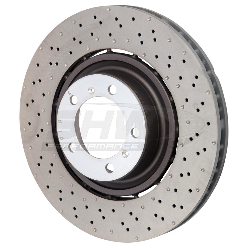 SHW Drilled-Dimpled LW Rotors - SHW 14-19 Porsche 911 Turbo 3.8L w/o Ceramics Right Front Drilled-Dimple LW Brake Rotor (9P1615302K)