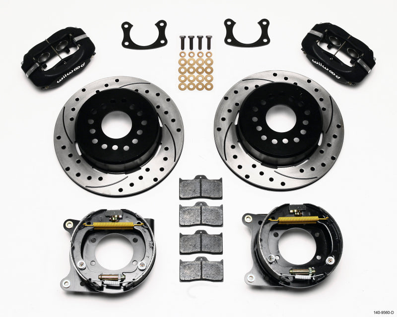 WIL Dynalite Brake Kit - Wilwood Forged Dynalite P/S Park Brake Kit Drilled New Big Ford 2.50in offset Staggered Shock