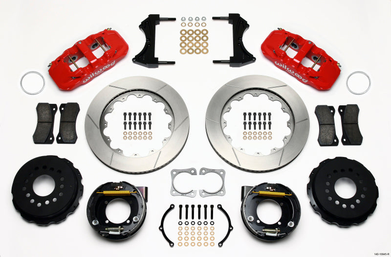 WIL Aero Brake Kit - Wilwood AERO4 Rear P-Brake Kit 14.00in Red Chevy 12 Bolt-Spec 3.15in Bearing