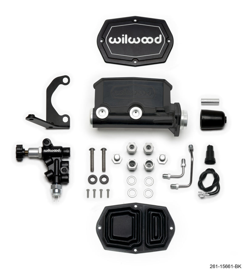WIL Master Cylinder - Wilwood Compact Tandem M/C - 1in Bore w/RH Bracket and Valve - Black