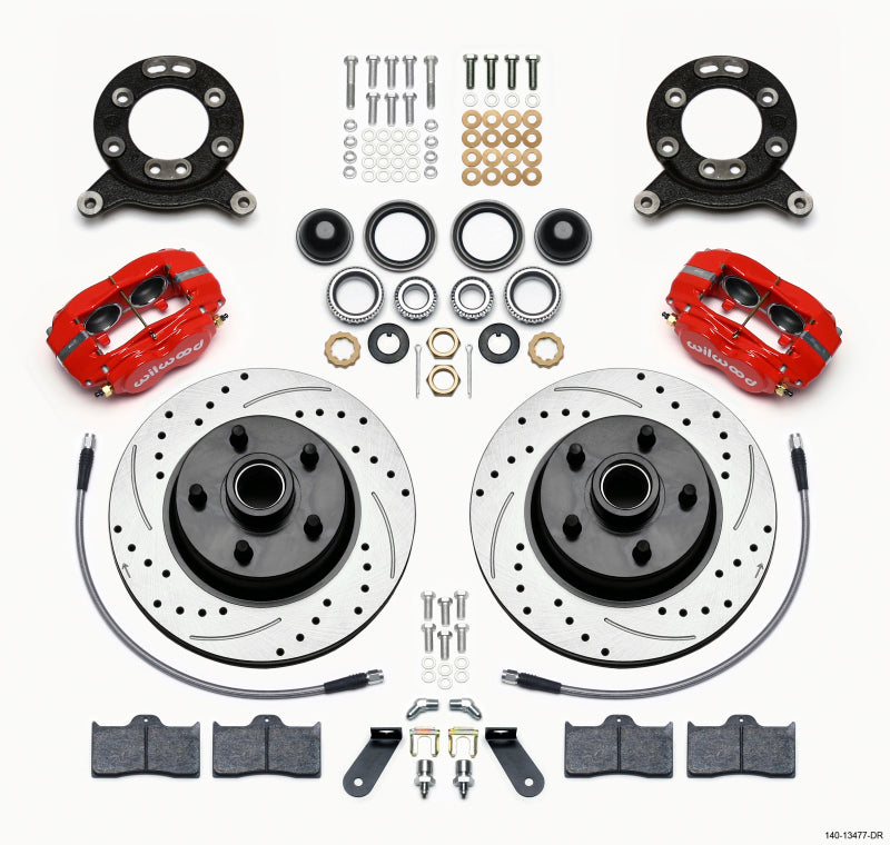WIL Dynalite Brake Kit - Wilwood Forged Dynalite-M Front Kit 11.30in 1 PC Rotor&Hub Drill-Red 1970-1973 Mustang Disc & Drum