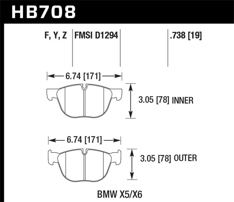 HAWK HPS Brake Pad Sets - Hawk 07-08 BMW X5 3.0si/4.8i / 09-13 X5 Xdrive / 08-13 X6 Xdrive HPS Front Brake Pads
