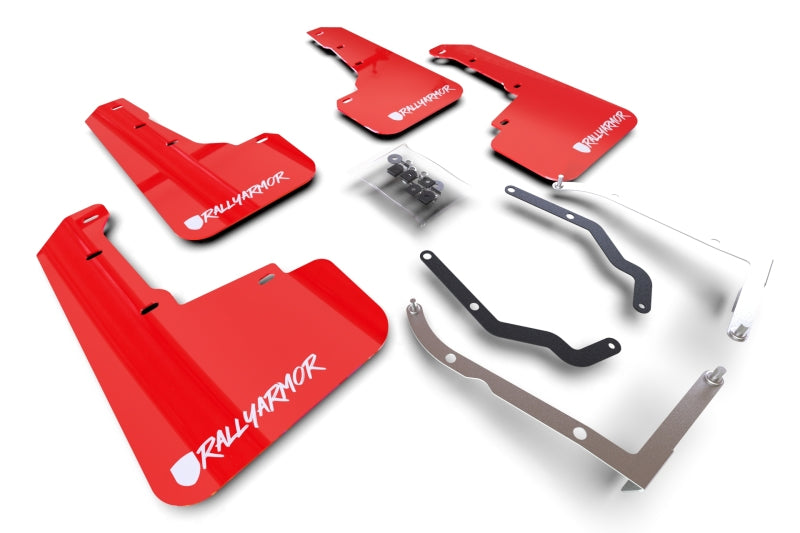 RAL UR Red Flap/Wht Logo - Rally Armor 18-23 Subaru Crosstrek Red UR Mud Flaps - White Logo Altered Font
