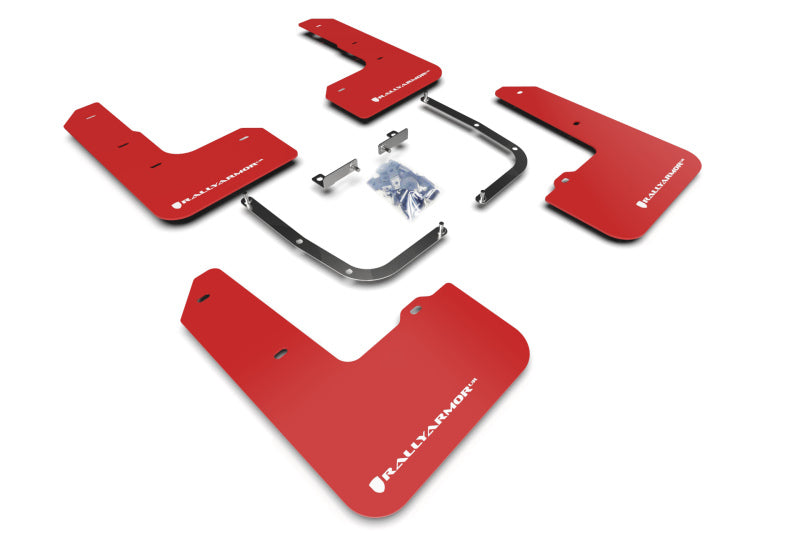 RAL UR Red Flap/Wht Logo - Rally Armor 19-22 Hyundai Veloster N Red UR Mud Flap w/ White Logo