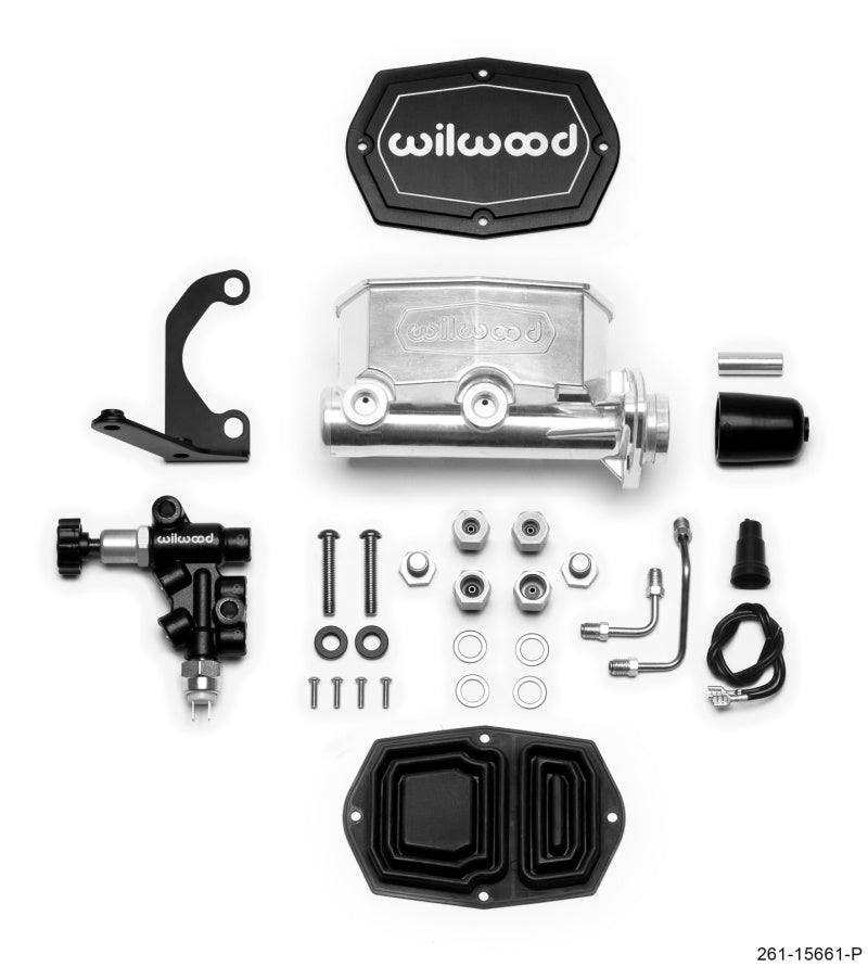 WIL Master Cylinder - Wilwood Compact Tandem M/C - 1in Bore w/RH Bracket and Valve - Ball Burnished