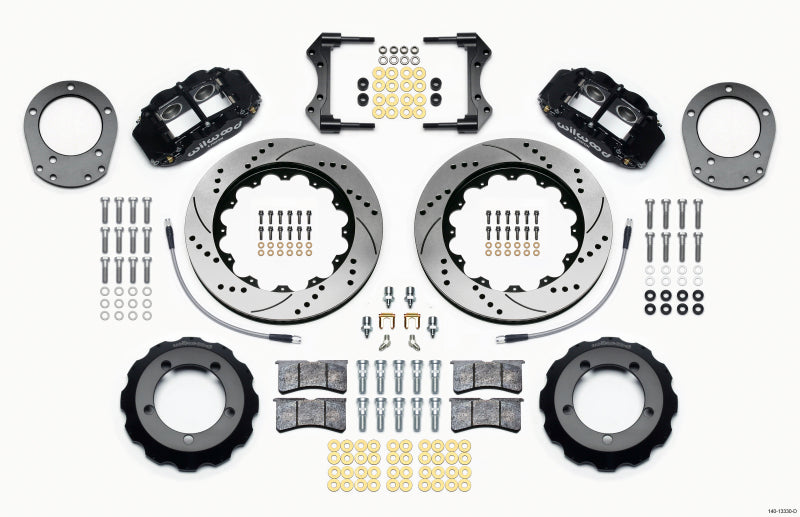 WIL Superlite Brake Kit - Wilwood Narrow Superlite 4R Front Hat Kit 14.00in Drilled 76-77 Ford Bronco Dana 44 w/Lines