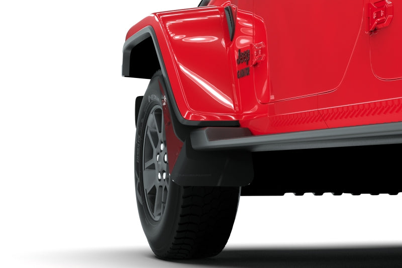 RAL UR Blk Flap/Met. Blk Logo - Rally Armor 19-25 Jeep JT Gladiator (Mojave/Rubicon) Black Mud Flap w/Metallic Black Logo