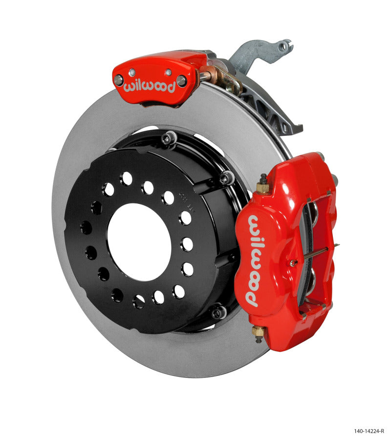 WIL Dynalite Brake Kit - Wilwood Forged Dynalite P/S Rear Kit w/MC4 P-Brake Red Chev 12 Bolt w/Clip Eliminator