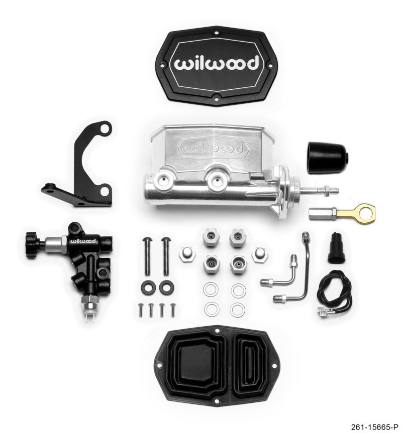 WIL Master Cylinder - Wilwood Compact Tandem M/C - 1in Bore w/RH Bracket and Valve (Mustang Pushrod) - Ball Burnished