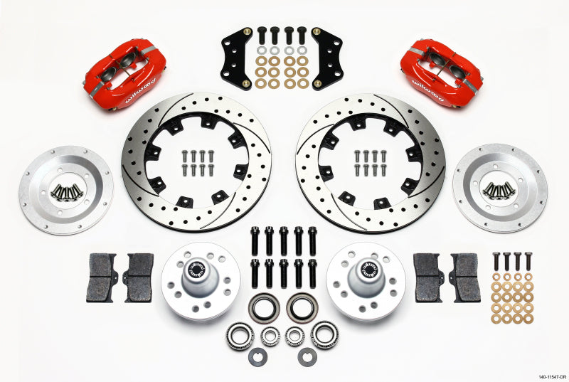 WIL Dynalite Brake Kit - Wilwood Forged Dynalite Front Kit 12.19in Drill-Red Magnum Force Drop Spindle