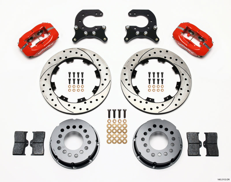 WIL Dynalite Brake Kit - Wilwood Forged Dynalite P/S Rear Kit Drilled Red Chev 12 Bolt w C-Clips