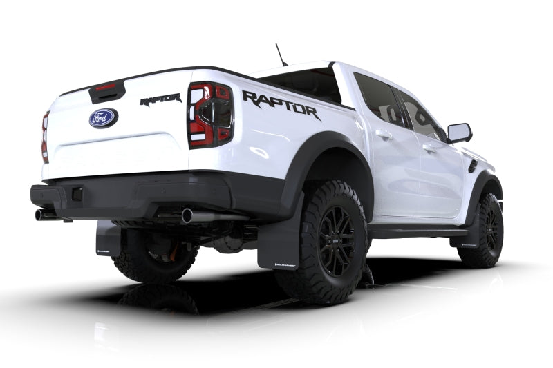 RAL UR White Flap/Black Logo - Rally Armor 23-25 Ford Ranger Raptor Black UR Mud Flap White Logo
