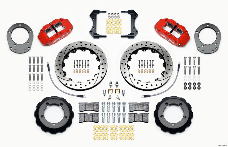 WIL Superlite Brake Kit - Wilwood Narrow Superlite 4R Front Hat Kit 12.88in Drill Red 76-77 Ford Bronco Dana 44 w/Lines
