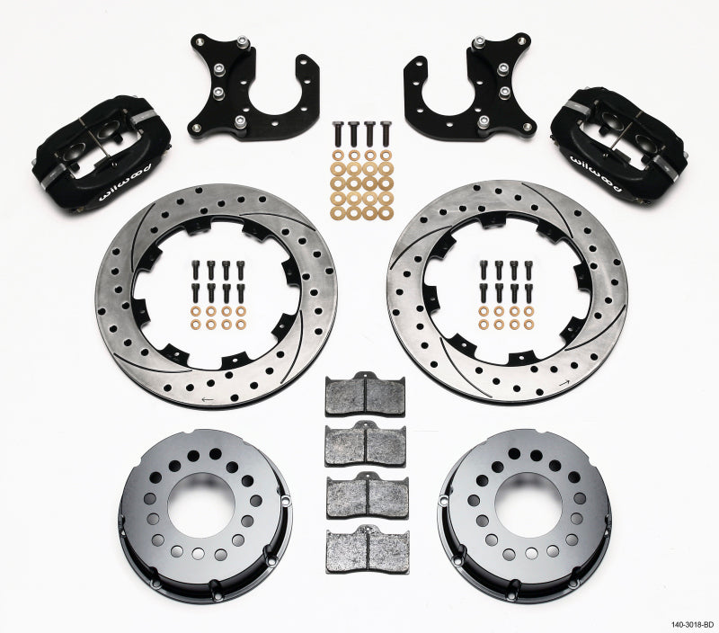 WIL Dynalite Brake Kit - Wilwood Forged Dynalite P/S Rear Kit Drilled Rotor Ford 8.8 w/2.5in Offset-5 Lug