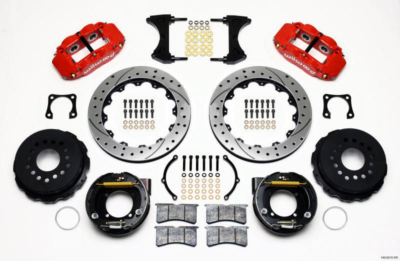 WIL Superlite Brake Kit - Wilwood Narrow Superlite 4R Rear P-Brk Kit 12.88in Drilled Red Chevy 12 Bolt-Spec 3.15in Bearing