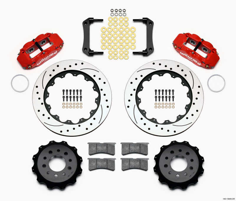 WIL Superlite Brake Kit - Wilwood Narrow Superlite 4R Rear Kit 14.00in Drilled Red Morrison Multilink IRS (10-15 Camaro Based)