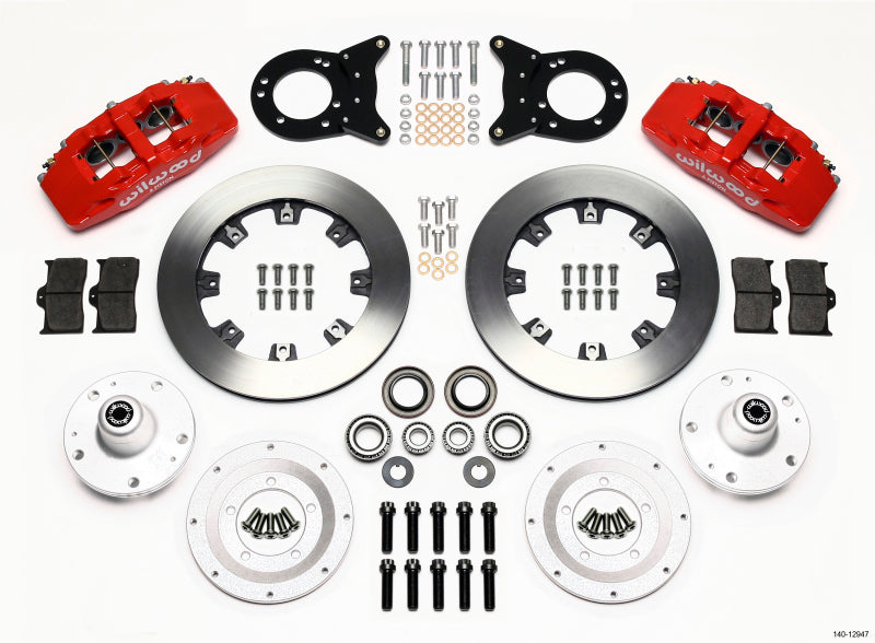 WIL Dynapro Brake Kit - Wilwood Dynapro 6 Front Hub Kit 12.19in Red 1965-1969 Mustang Disc & Drum Spindle