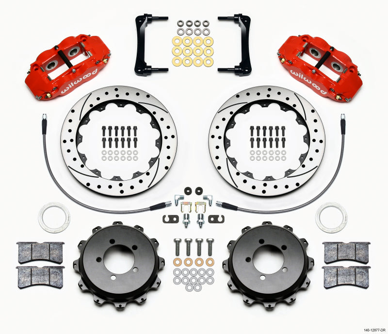 WIL Superlite Brake Kit - Wilwood Narrow Superlite 4R Rear Kit 12.88in Drilled Red 2008-2012 Subaru WRX w/Lines