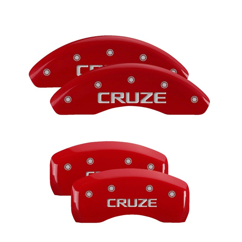 MGP Caliper Covers 4 Logo - MGP 4 Caliper Covers Engraved Front & Rear Cruze Red finish silver ch