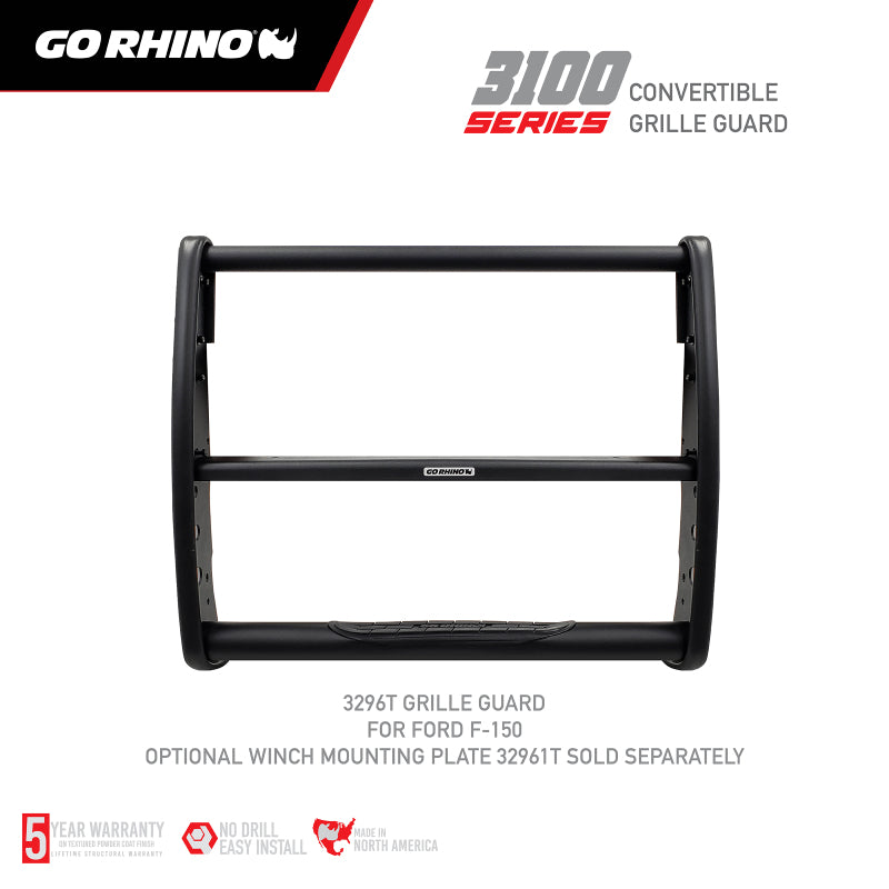 GOR Step Guard - 3000 -Tex Blk - Go Rhino 18-20 Ford F-150 (Excl. APA/ACC Models) 3100 Series StepGuard Center Grille ONLY - Tex. Blk
