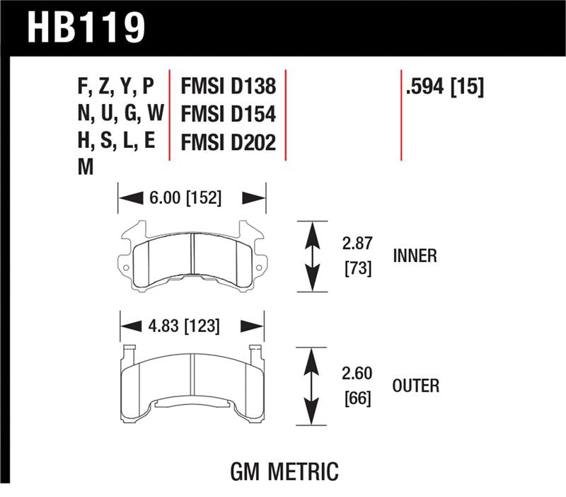 HAWK Black Brake Pad Sets - Hawk Buick / Cadillac / Chevrolet / GMC / Oldsmobile / Pontiac D-154 Caliper Black Race Brake Pads