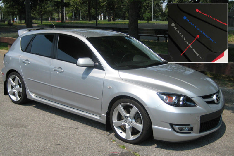 RAL UR Blk Flap/Blue Logo - Rally Armor 04-09 Mazda3/Speed3 Black UR Mud Flap w/ Blue Logo