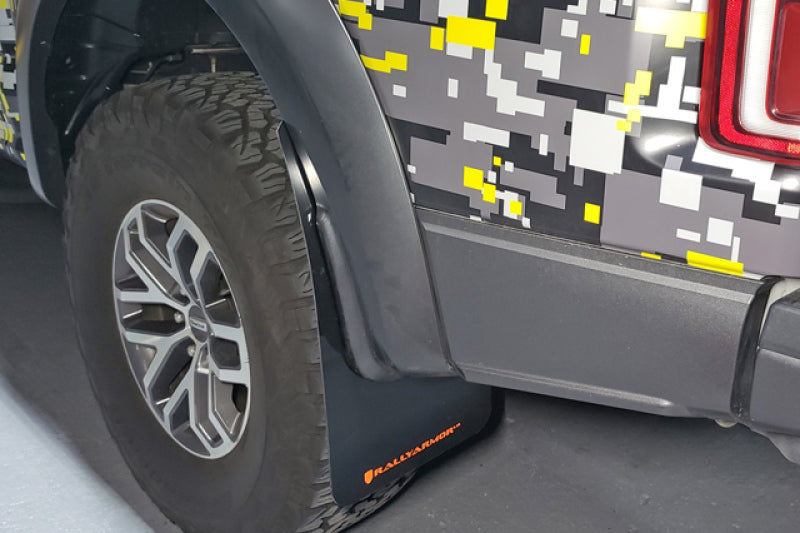 RAL Classic Blk Flap/Grey Logo - Rally Armor 17-20 Ford F-150 Raptor Gen 2 Black UR Mud Flap w/Dark Grey Logo