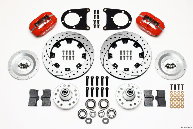 WIL Dynalite Brake Kit - Wilwood Forged Dynalite Front Kit 12.19in Drilled Red 37-48 Ford Psgr. Car Spindle