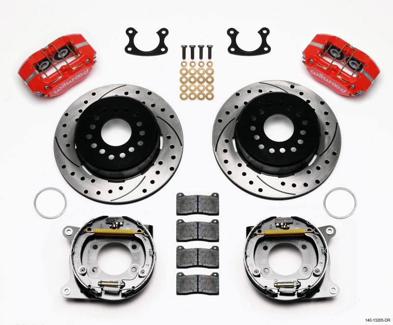WIL Dynapro Brake Kit - Wilwood Dynapro Dust-Boot P/S Park Brake Kit Drilled Red Small Ford 2.66in Offset