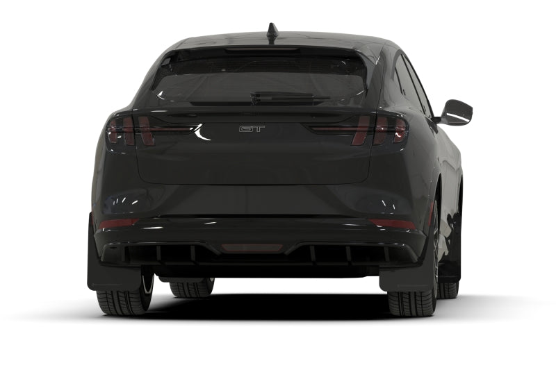 RAL UR Blk Flap/Met. Blk Logo - Rally Armor 21-25 Ford Mustang Mach-E/GT/Rally Black UR Mud Flap w/Metallic Black Logo