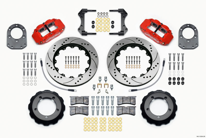 WIL Superlite Brake Kit - Wilwood Narrow Superlite 4R Front Hat Kit 14.00in Drill Red 66-75 Ford Bronco Dana 30/44 w/Lines